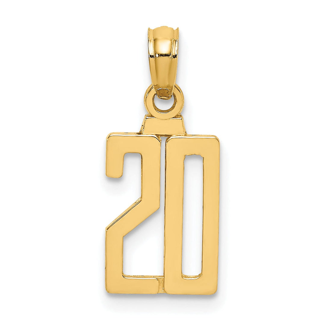 14K Yellow Gold Polished Finished Block Script Design Number 20 Charm Pendant