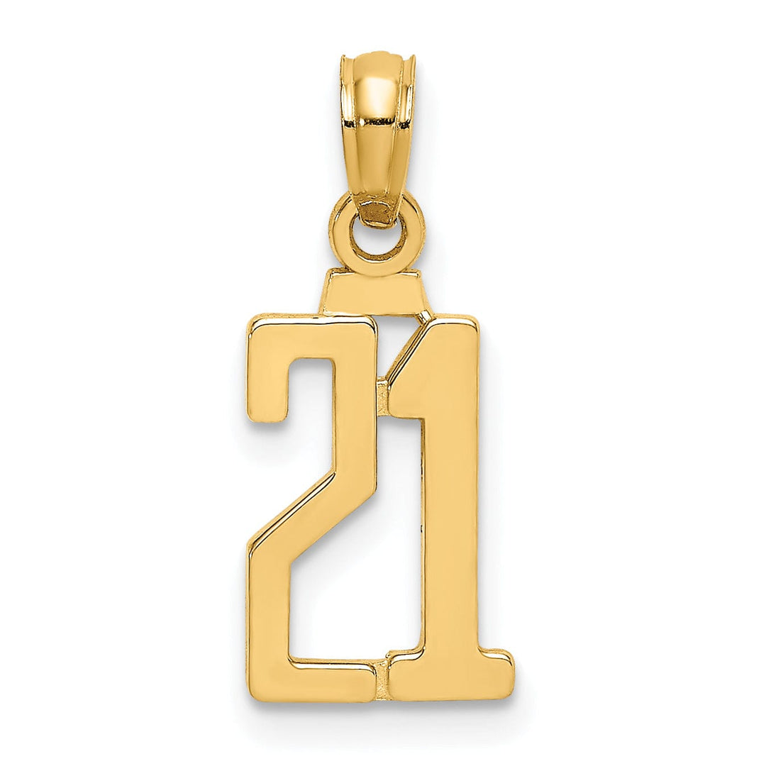 14K Yellow Gold Polished Finished Block Script Design Number 21 Charm Pendant