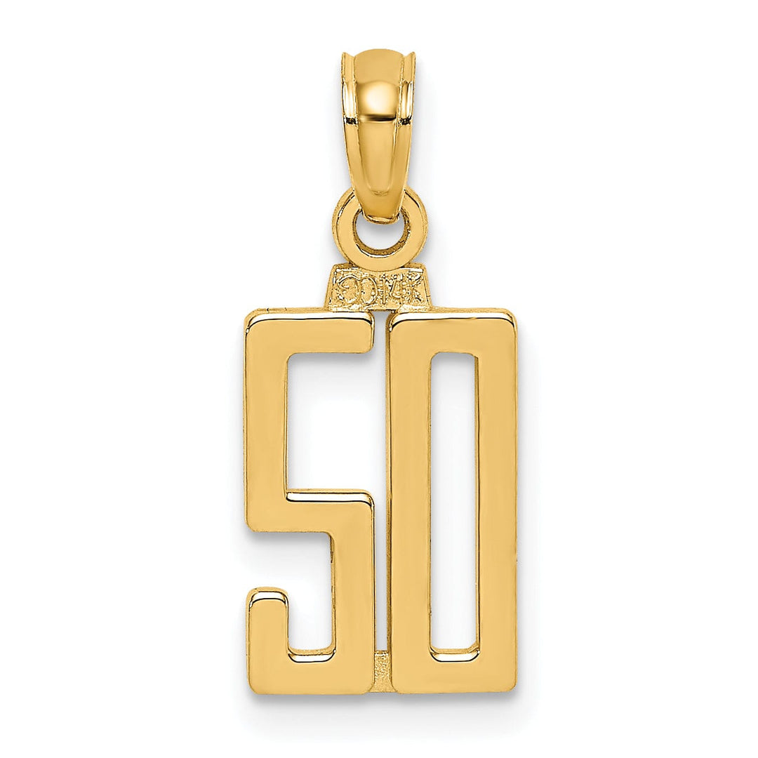 14K Yellow Gold Polished Finished Block Script Design Number 50 Charm Pendant