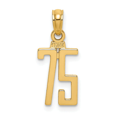 14K Yellow Gold Polished Finished Block Script Design Number 75 Charm Pendant