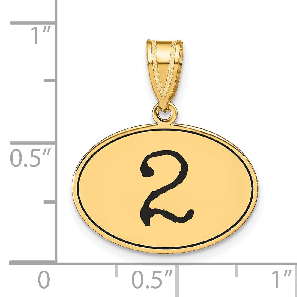 14k Yellow Gold Polished Finish with Black Epoxy Oval Shape Number 2 Charm Pendant