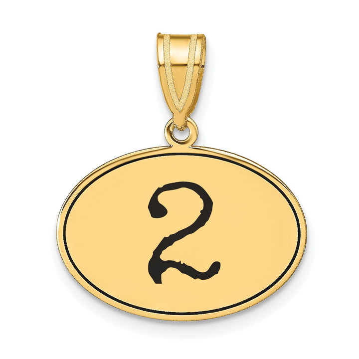 14k Yellow Gold Polished Finish with Black Epoxy Oval Shape Number 2 Charm Pendant