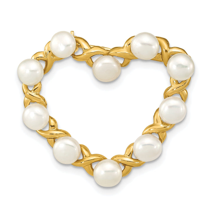 14K Yellow Gold Polished Finish Women's 4-5 mm Size White Freshwater Cultured Heart Shape Design Brooch Pin