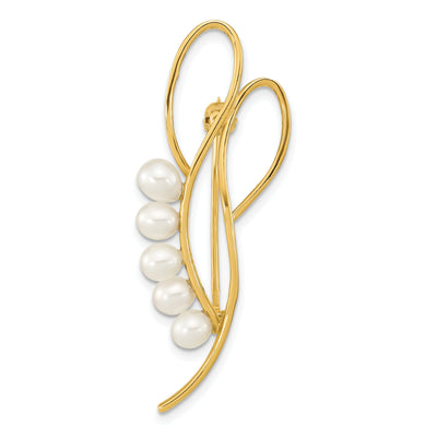 14K Yellow Gold Polished Finish Women's 4-5 mm Size White Freshwater Cultured Swirling Open Loop Design Brooch Pin at $ 252.59 only from Jewelryshopping.com