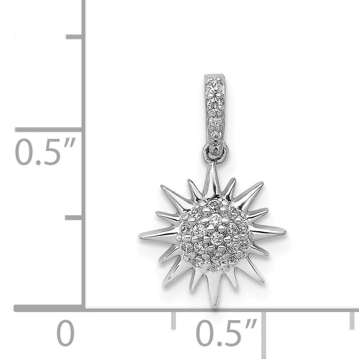 14k White Gold Polished Finish 1/10ct. Diamond Fancy Sun Design Charm Pendant