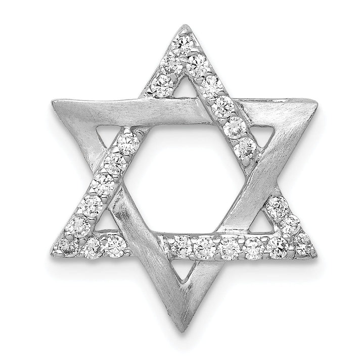 14k White Gold 1/4CT.Diamond Concave Star of David Chain Slide Pendant