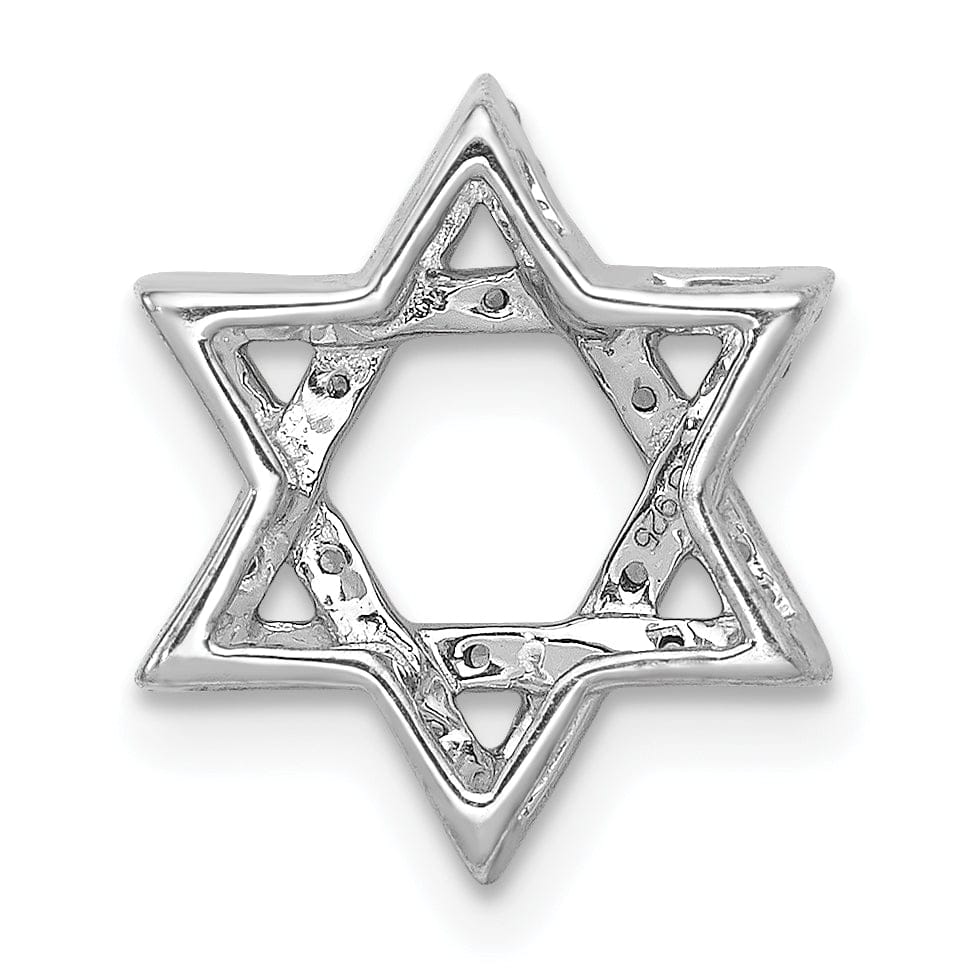 14k White Gold 1/5CT.Diamond Concave Star of David Chain Slide Pendant