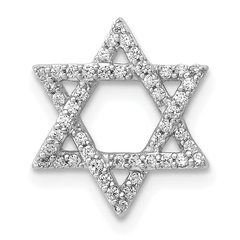 14k White Gold 1/5CT.Diamond Concave Star of David Chain Slide Pendant