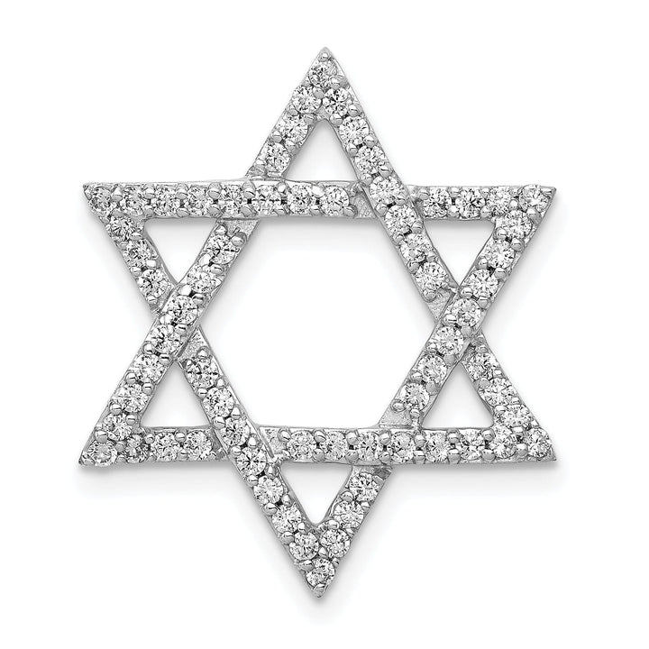 14k White Gold 5/8CT.Diamond Concave Star of David Chain Slide Pendant