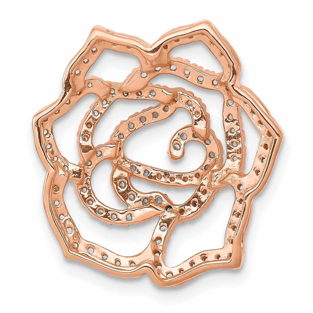 14k Rose Gold Open Back Solid Polished Finish Diamond Fancy Flower Chain Slide. Will Not Fit Omega.