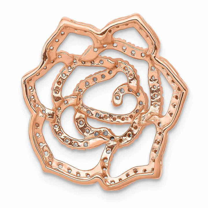 14k Rose Gold Open Back Solid Polished Finish Diamond Fancy Flower Chain Slide. Will Not Fit Omega.