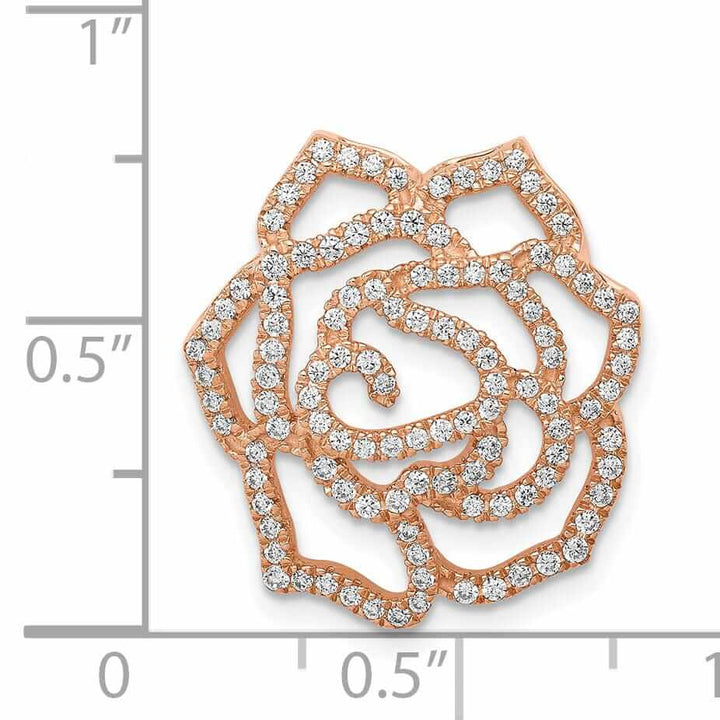 14k Rose Gold Open Back Solid Polished Finish Diamond Fancy Flower Chain Slide. Will Not Fit Omega.