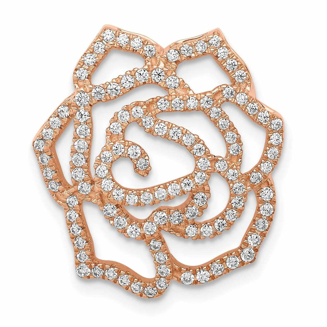 14k Rose Gold Open Back Solid Polished Finish Diamond Fancy Flower Chain Slide. Will Not Fit Omega.