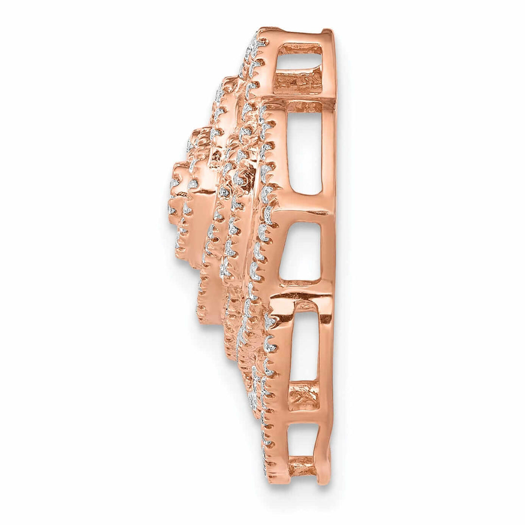 14k Rose Gold 1/2ct. Open Back Solid Polished Finish Diamond Fancy Flower Chain Slide. Will Not Fit Omega.