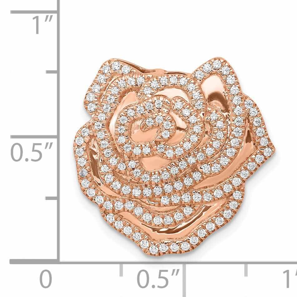 14k Rose Gold 1/2ct. Open Back Solid Polished Finish Diamond Fancy Flower Chain Slide. Will Not Fit Omega.