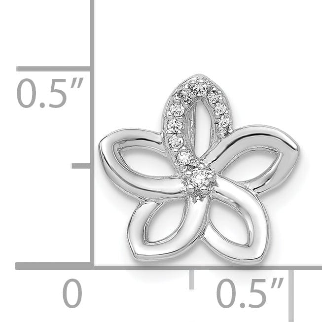14k White Gold 1/20ct. Rhodium Plating Open Back Solid Polished Finish Diamond Flower Chain Slide. Will Not Fit Omega.