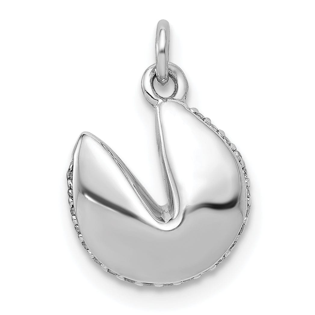 14k White Gold Polished Finish Reversible 3-Dimensional 1/15ct. Diamond Fortune Cookie Pendant