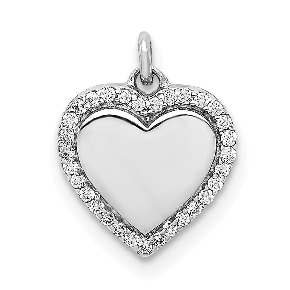 14k White Gold Polished Finish 1/10-CT Diamond Concaved Shape Fancy Heart Design Charm Pendant