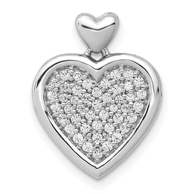 14k White Gold Polished Finish Flat Back 0.258-CT Diamond Fancy Heart with Fancy Heart Bail Design Charm Pendant
