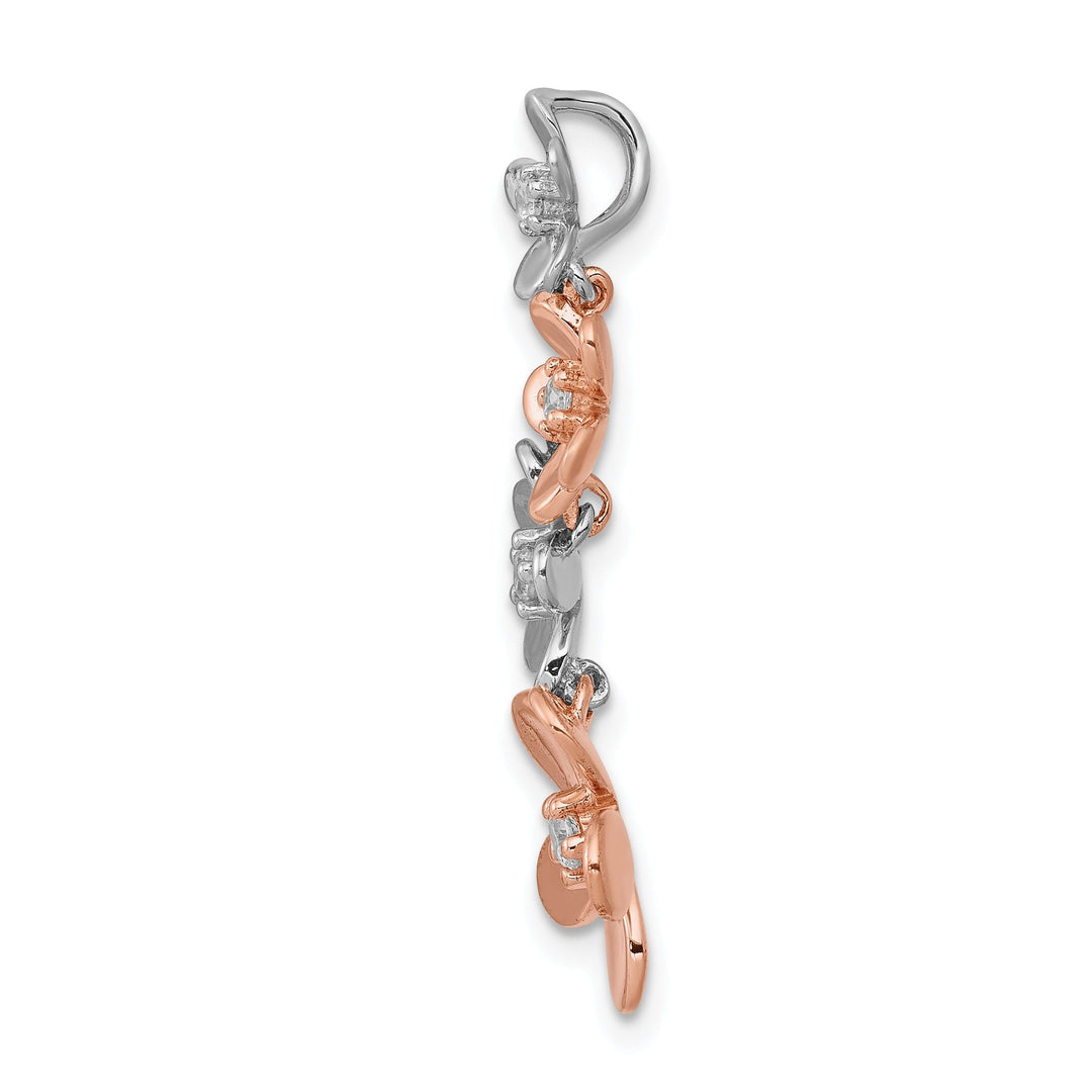14k Two-tone Gold 1/8ct. Flat Back Solid Polished Finish Diamond Four Flower Chain Slide. Will Not Fit Omega.