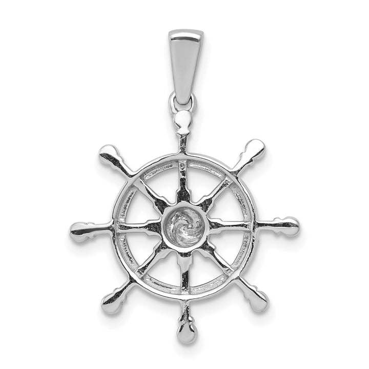 14k White Gold Rhodium Polished Finish 1/6 ct. Diamond Ship Wheel Charm