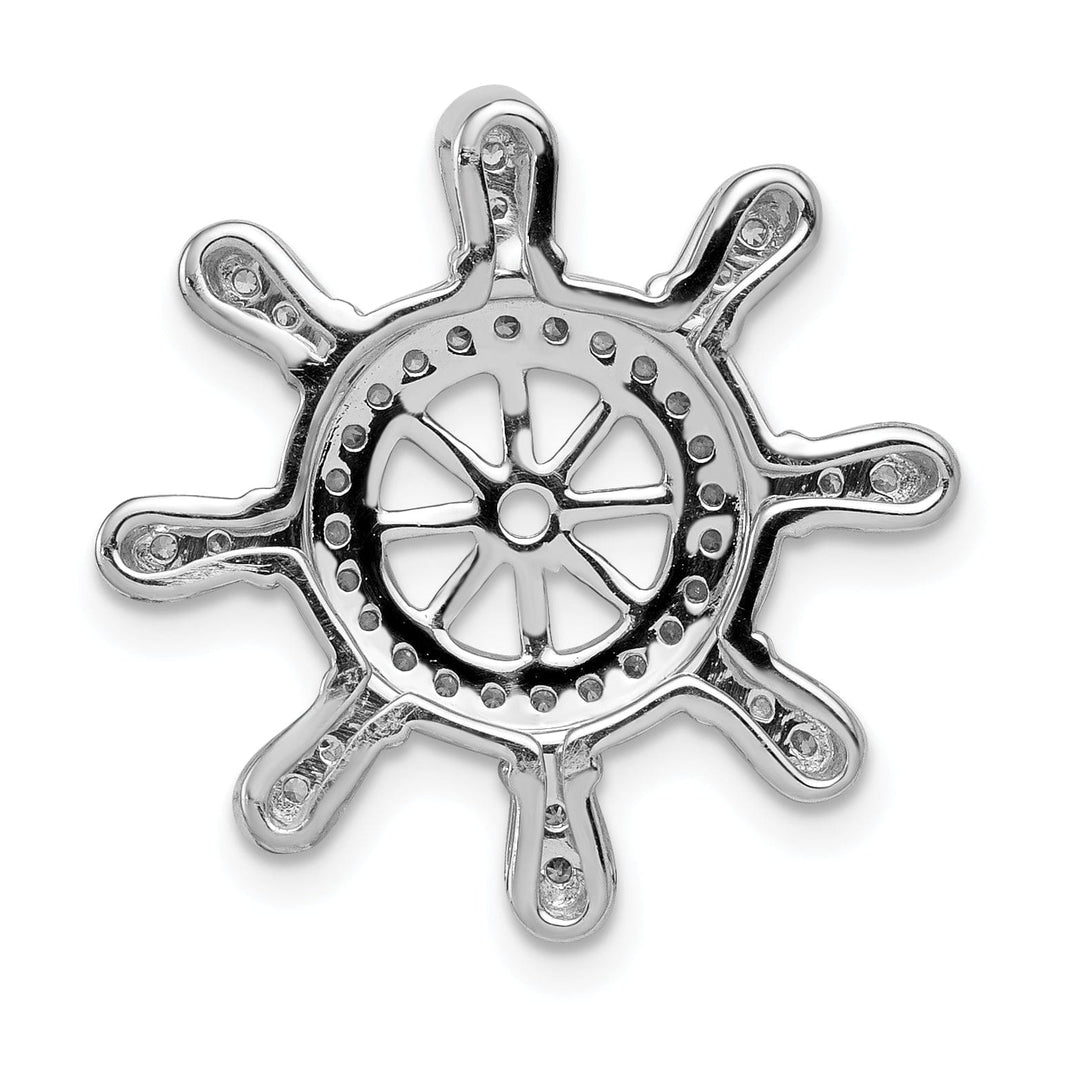 14k White Gold Rhodium Polished Finish 1/4 ct. Diamond Ship Wheel Charm