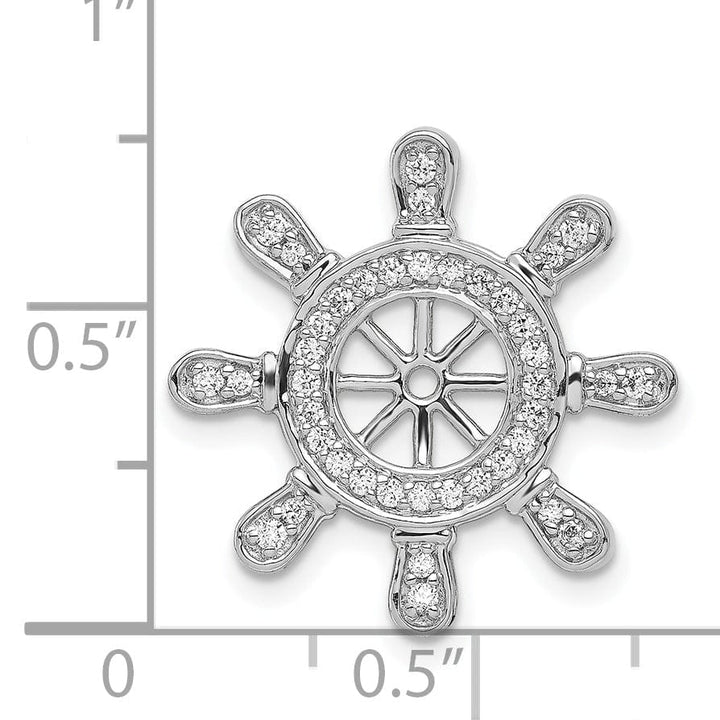 14k White Gold Rhodium Polished Finish 1/4 ct. Diamond Ship Wheel Charm