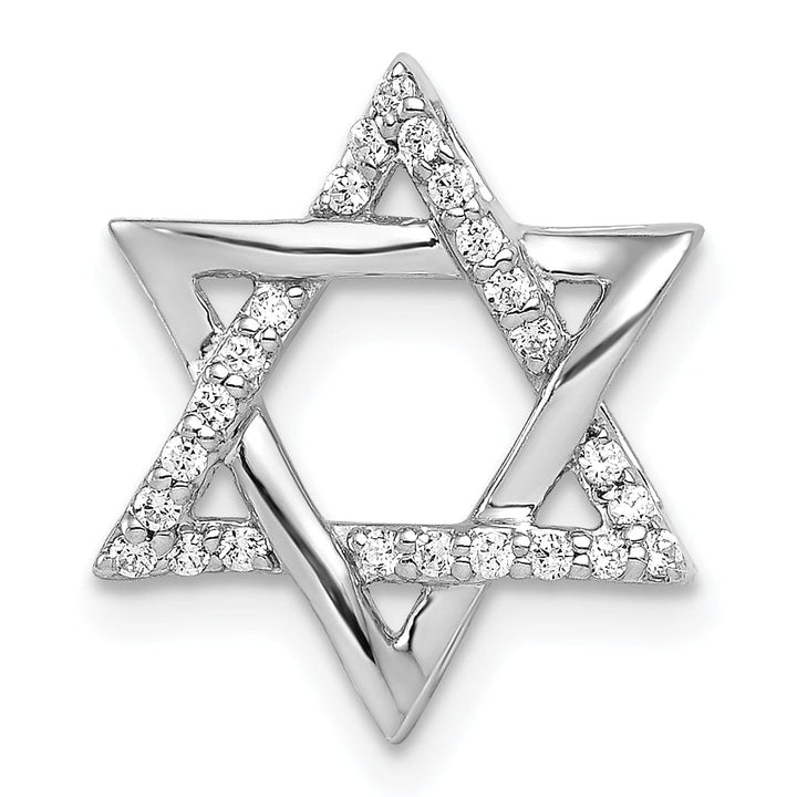 14k White Gold 1/8CT.Diamond Concave Star of David Chain Slide Pendant