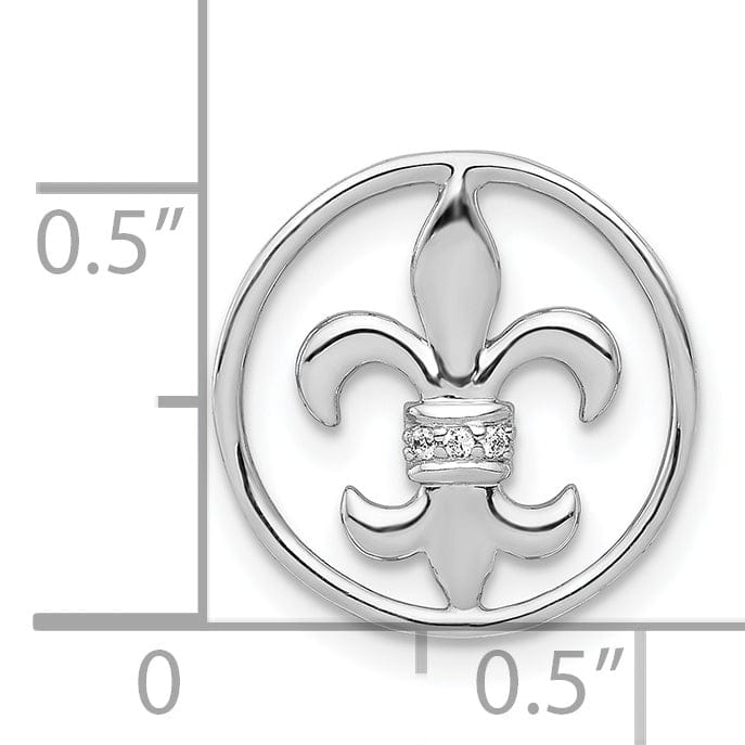 14k White Gold Open Back Polished Finish 0.012CT. Diamond Fleur De Lis Round Shape Design Chain Slide will not fit Omega Chain