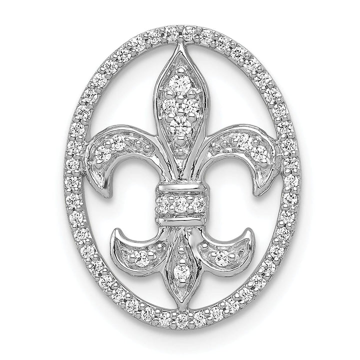 14k White Gold Open Back Polished Finish 0.196CT. Diamond Fleur De Lis Oval Shape Design Chain Slide will not fit Omega Chain