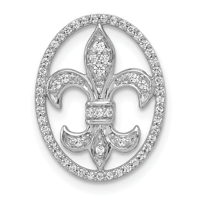 14k White Gold Open Back Polished Finish 0.196CT. Diamond Fleur De Lis Oval Shape Design Chain Slide will not fit Omega Chain at $ 408.1 only from Jewelryshopping.com