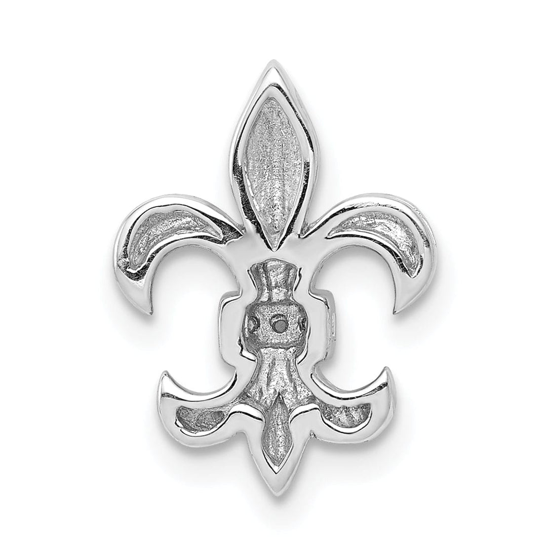 14k White Gold Open Back Polished Finish 0.02CT. Diamond Fleur De Lis Design Chain Slide will not fit Omega Chain