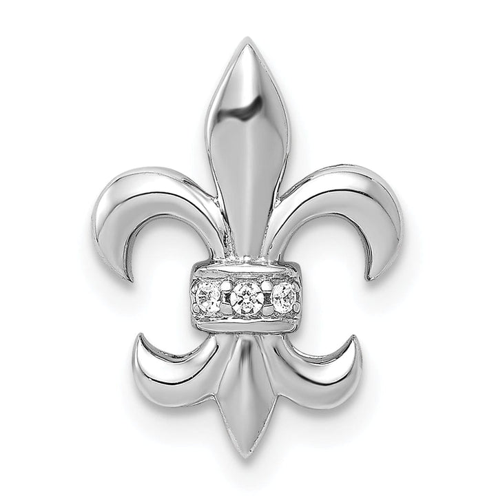 14k White Gold Open Back Polished Finish 0.02CT. Diamond Fleur De Lis Design Chain Slide will not fit Omega Chain