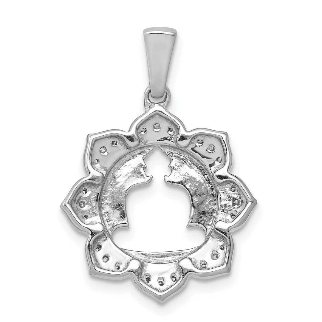 14k White Gold Polished Finish 0.165-CT Diamond Buddha Cut Out Design Charm Pendant