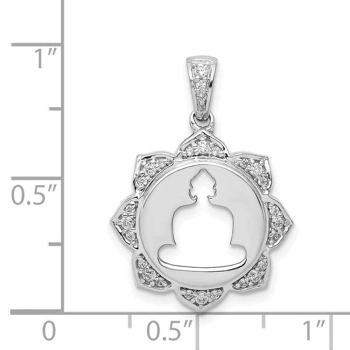 14k White Gold Polished Finish 0.165-CT Diamond Buddha Cut Out Design Charm Pendant