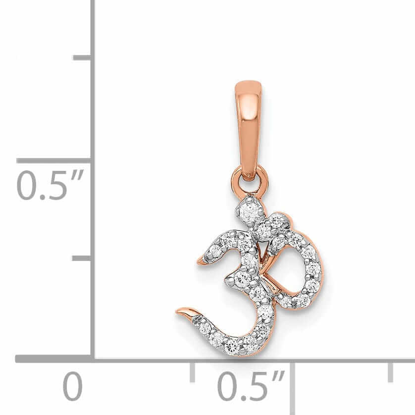 14 Rose Gold Polished Finish 0.097CT Diamond Om Symbol Design Charm Pendant