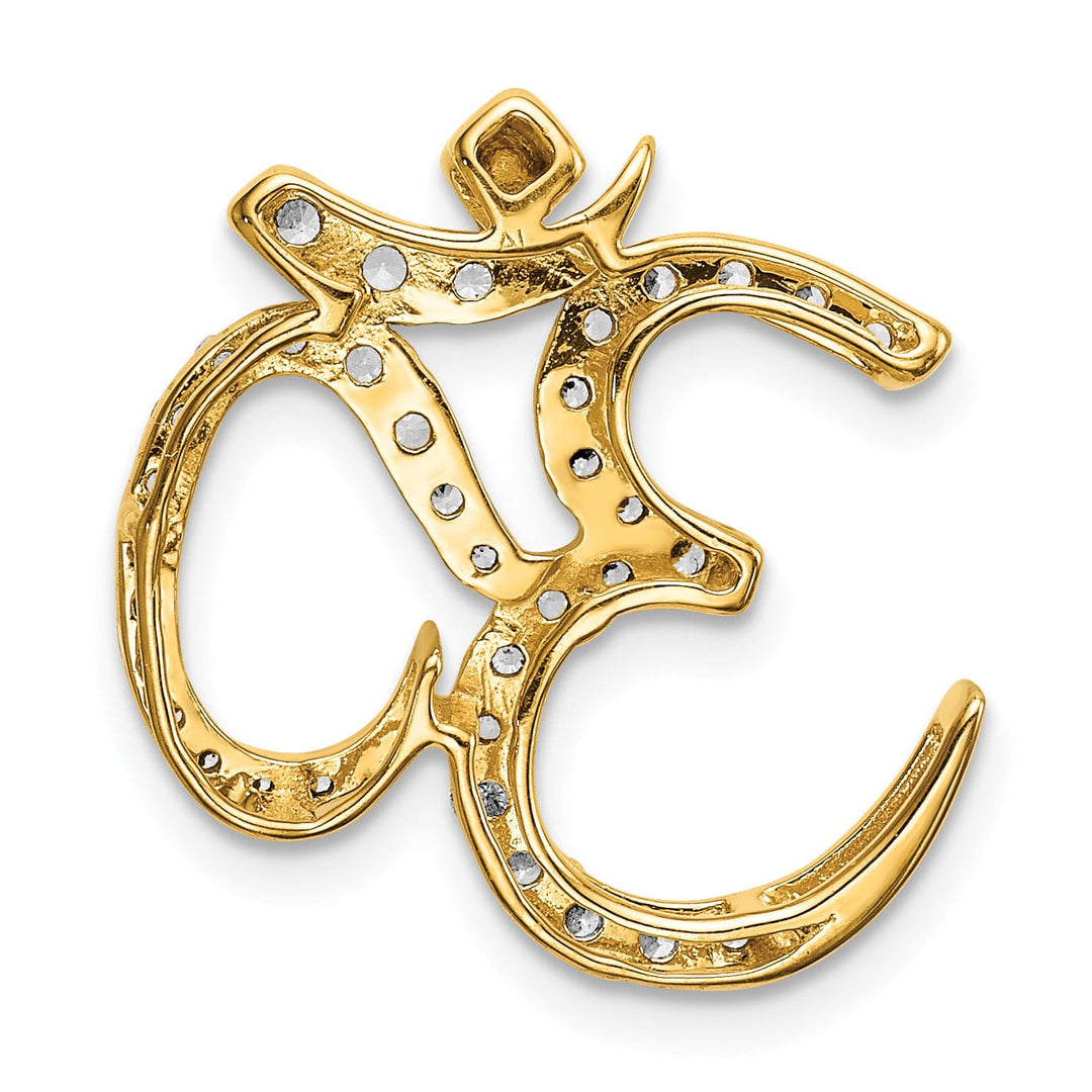 14k Yellow Gold Open Back Polished Finish 0.423-CT Diamond Om Symbol Design Chain Slide Pendant will not fit Omega Chain