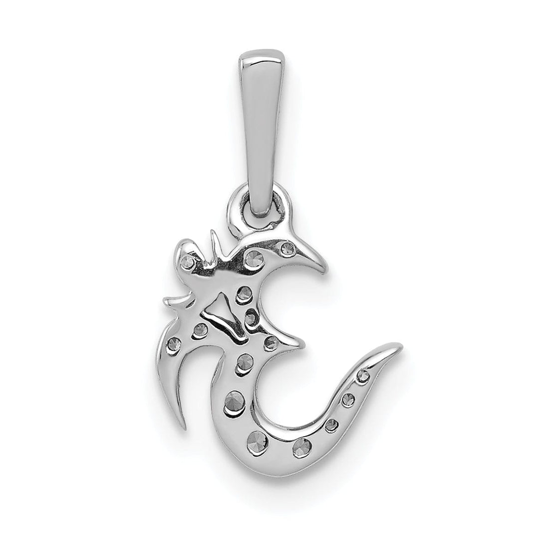 14k White Gold Open Back Polished Finish 0.106-CT Diamond Om Symbol Design Chain Slide Pendant