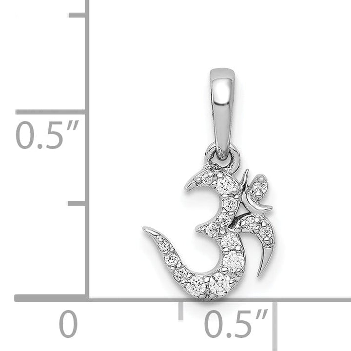 14k White Gold Open Back Polished Finish 0.106-CT Diamond Om Symbol Design Chain Slide Pendant