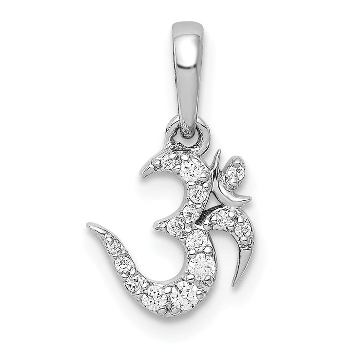 14k White Gold Open Back Polished Finish 0.106-CT Diamond Om Symbol Design Chain Slide Pendant