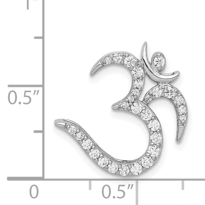 14k White Gold Open Back Polished Finish 0.394-CT Diamond Om Symbol Design Chain Slide Pendant