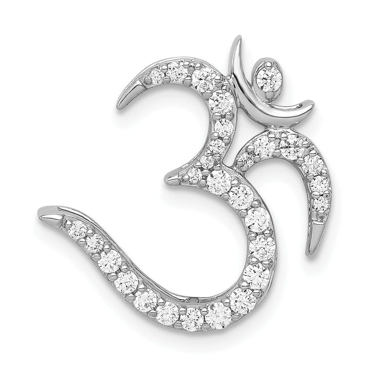 14k White Gold Open Back Polished Finish 0.394-CT Diamond Om Symbol Design Chain Slide Pendant