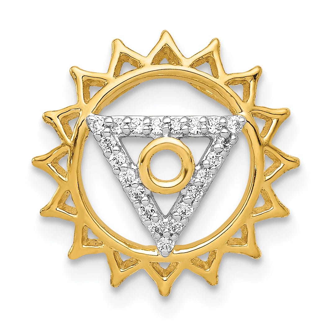 14k Yellow Gold Open Back Polished Finish 0.087-CT Diamond Vishuddha Throat Chakra Chain Slide Pendant Will Not fit Omega Chain