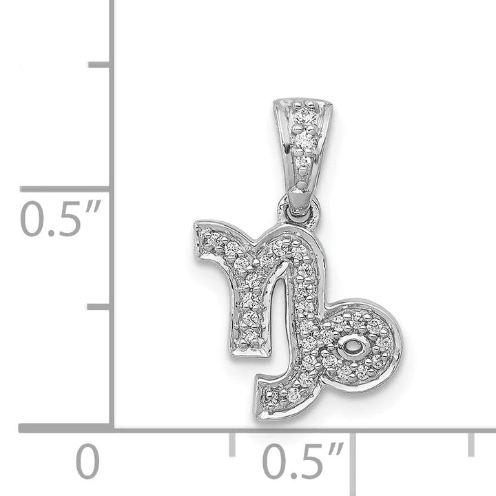 14k White Gold Polished Finish with Diamonds Capricorn Zodiac Charm Pendant