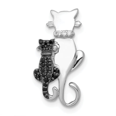 14k White Gold Open Back Polished Finish White and Black Accent 0.075CT Diamond Two Cats Sitting Chain Slide Pendant will not fit Omrga Chain at $ 267.29 only from Jewelryshopping.com