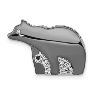 14k White Gold Black Rhodium Polished Finish 0.092CT Diamond 2-Bears Mother and Baby Design Chain Slide Pendant at $ 343.43 only from Jewelryshopping.com