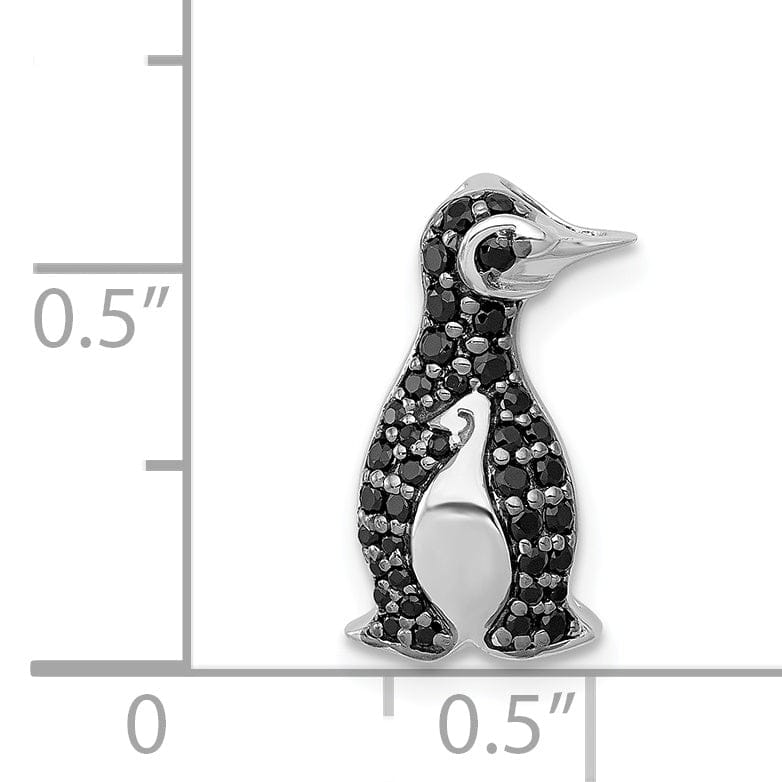 14k White Gold Polished Finish 1/5ct. Black Diamonds Penguin Chain Slide Pendant will not fit omega chain