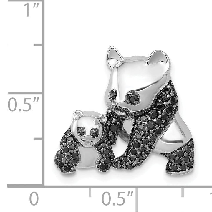 14k White Gold Polished Finish 0.384CT Black Diamond 2-Pandas Mom and baby Design Charm Pendant