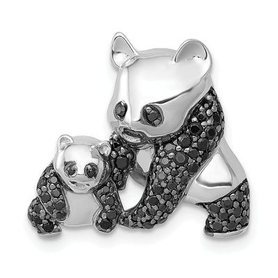 14k White Gold Polished Finish 0.384CT Black Diamond 2-Pandas Mom and baby Design Charm Pendant at $ 607.46 only from Jewelryshopping.com