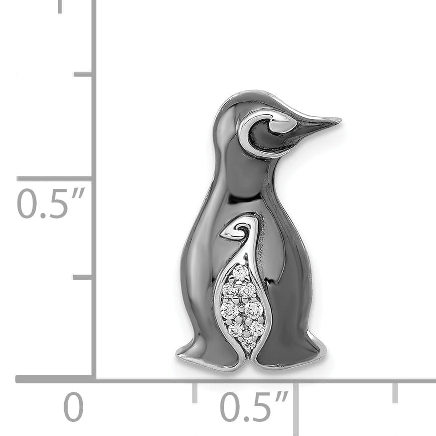 14k White Gold Black Rhodium Polished Finish 0.045-CT Diamond Penguins Chain Slide Pendant will not fit omega chain